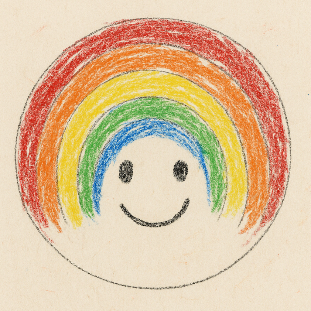 Child's rainbow drawing with smiling face
